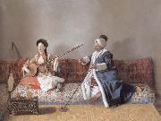 Jean-Etienne Liotard Portrait of M.Levett and of Mlle Glavany Seated on a Sofa oil painting reproduction